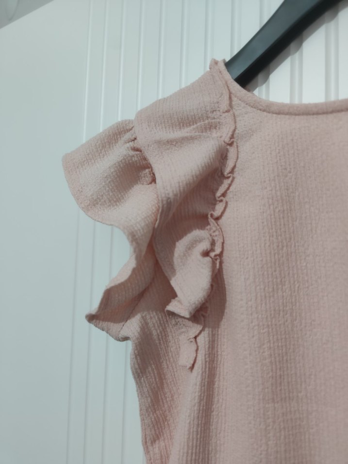 Pembe Kolsuz Fırfırlı Bluz - Görsel 2