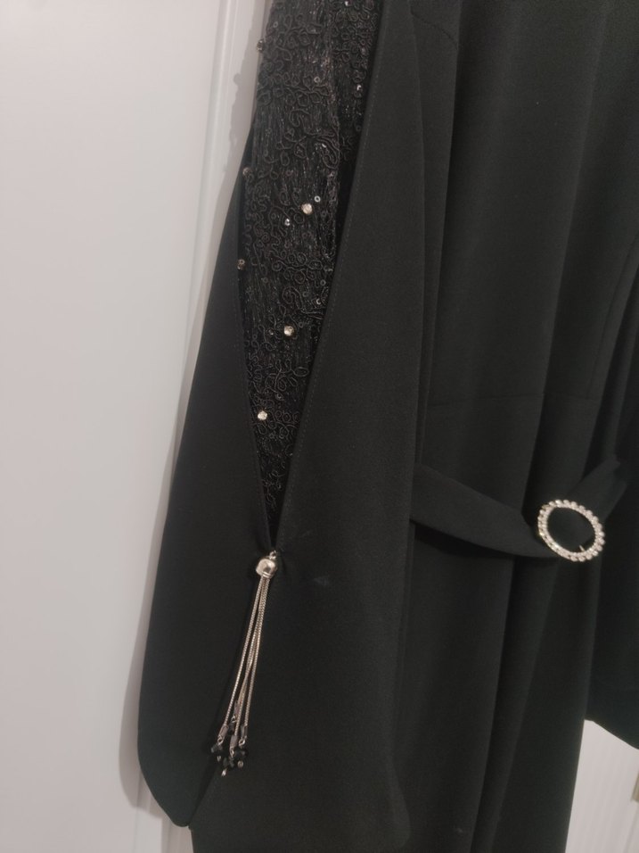 Siyah Uzun Kollu Kemerli Uzun Elbise 42 beden - Görsel 4
