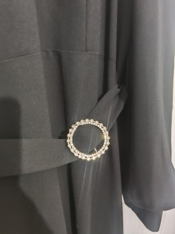 Siyah Uzun Kollu Kemerli Uzun Elbise 42 beden - Görsel 2