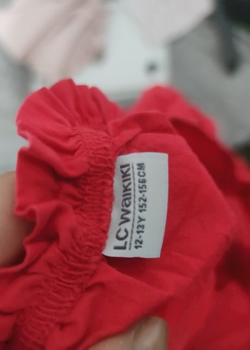 Kırmızı Kısa Kollu Fırfırlı Keten Bluz - Görsel 3