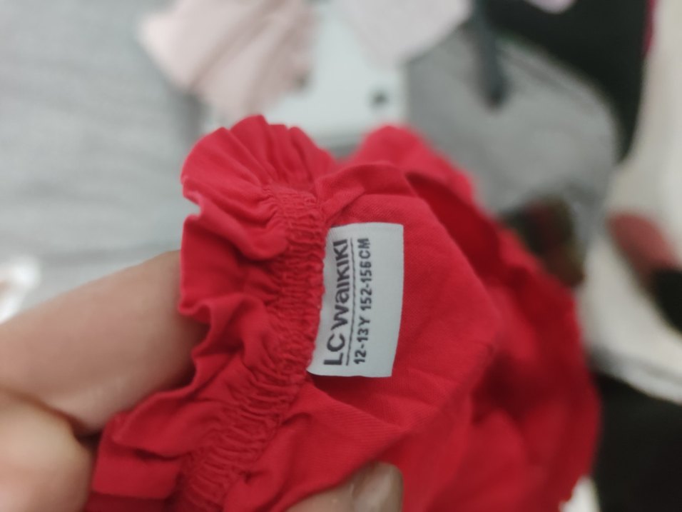 Kırmızı Kısa Kollu Fırfırlı Keten Bluz - Görsel 3