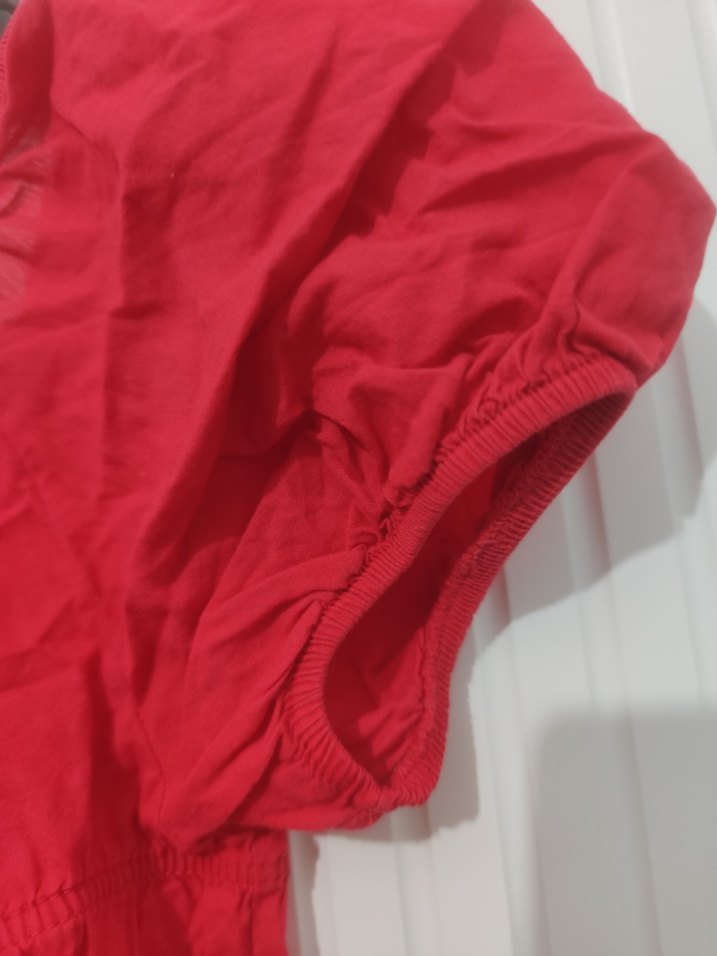 Kırmızı Kısa Kollu Fırfırlı Keten Bluz - Görsel 2