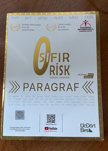 Sıfır Risk Paragraf Kitabı 2024 model üç dört beş
