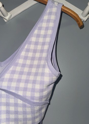 Mor Ekose Desenli V Yaka Crop Top - Görsel 6