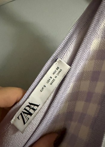 Mor Ekose Desenli V Yaka Crop Top - Görsel 5