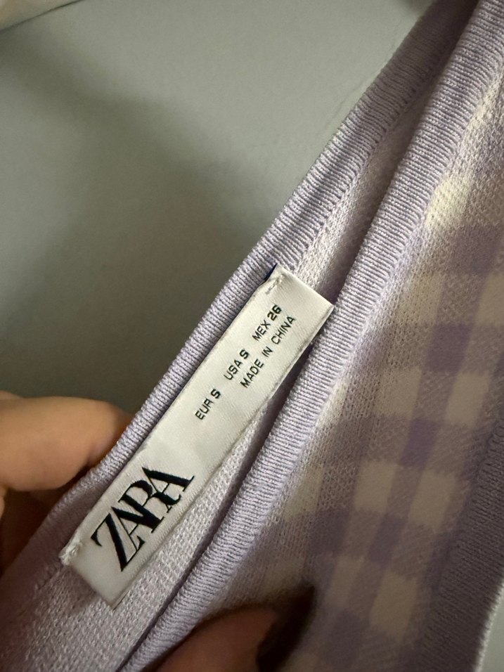 Mor Ekose Desenli V Yaka Crop Top - Görsel 5