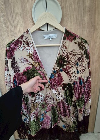 Zara Bordo Bohem Kadın Kimono