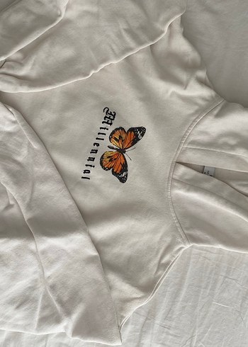 xs Beden Kadın Beyaz Kapüşonlu Baskılı Sweatshirt