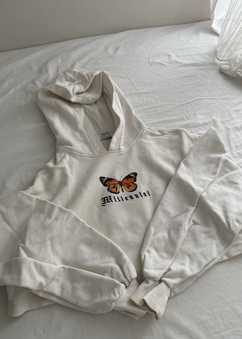 Kadın Beyaz Kapüşonlu Baskılı Sweatshirt