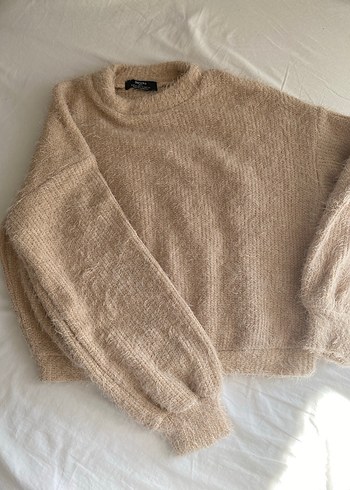 Bershka Bej Kadın Triko Kazak, Bisiklet Yaka, Rahat Kesim