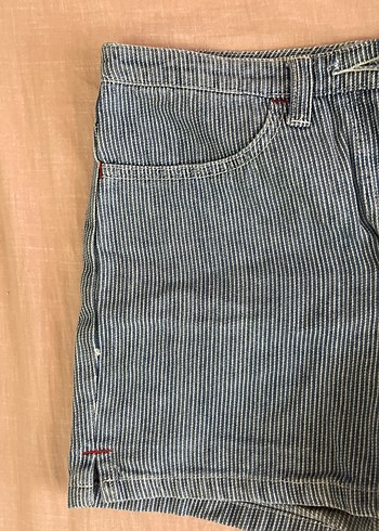 Diğer Mavi Çizgili Mini Denim Şort