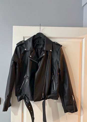 Siyah Deri Biker Ceket
