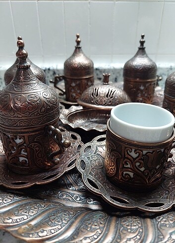 Beden kahverengi Renk Bakır Fincan Takımı