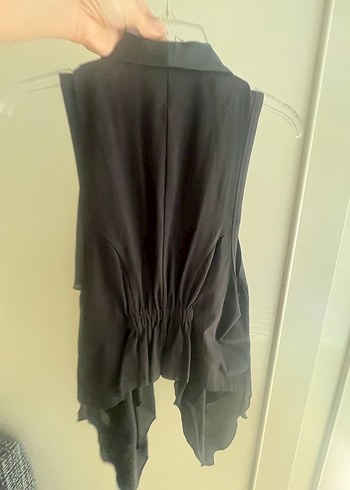 Siyah Dökümlü Midi Kadın Yelek - Görsel 2
