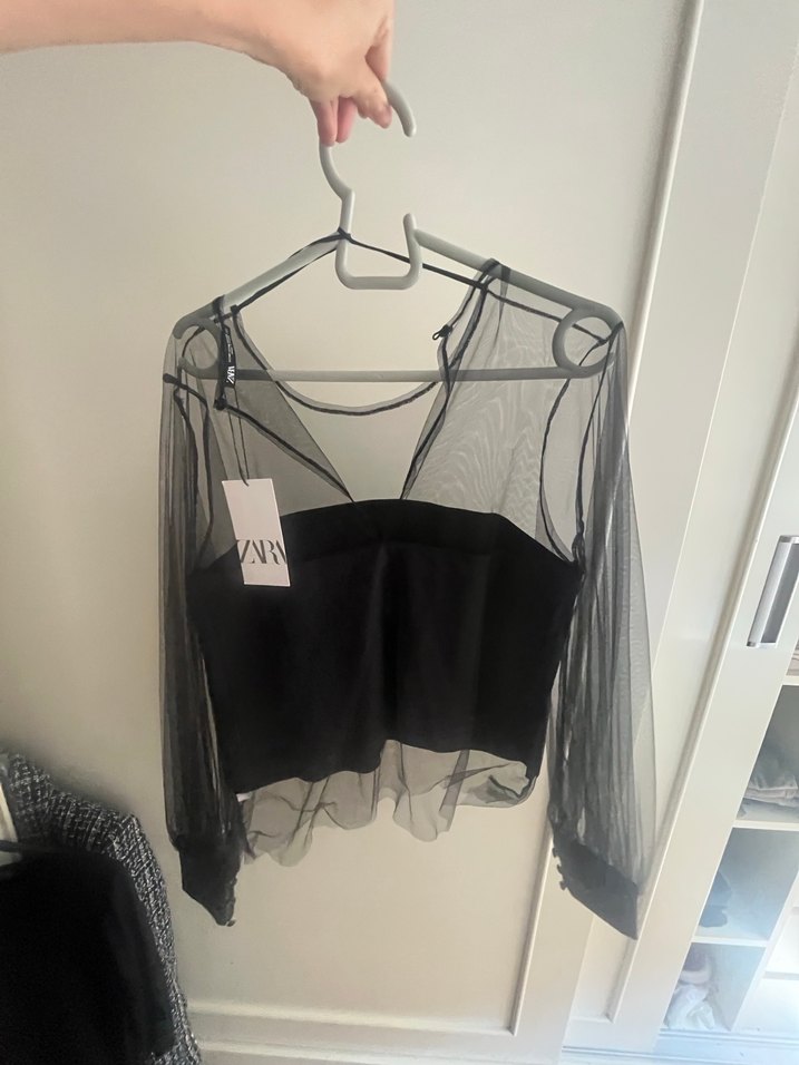 Straplez Siyah Transparan Gotik Bluz - Görsel 2