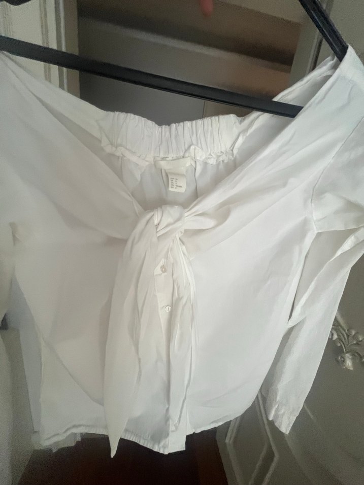 Beyaz Keten Uzun Kollu Halter Yaka Gömlek - Görsel 4