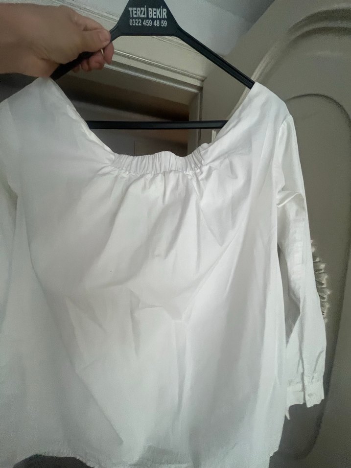 Beyaz Keten Uzun Kollu Halter Yaka Gömlek - Görsel 3