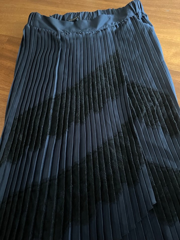 Lacivert Pilili Uzun Kadın Etek - Görsel 2