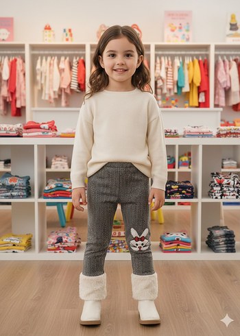 Kız Çocuk Gri Nakışlı pantolon - Görsel 2