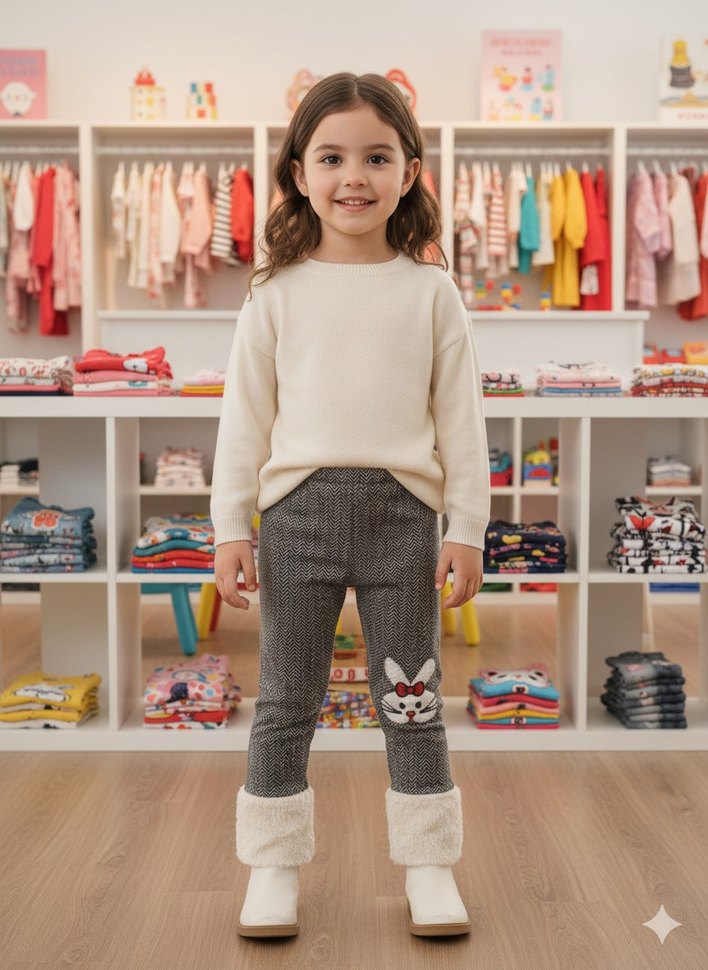 Kız Çocuk Gri Nakışlı pantolon - Görsel 2