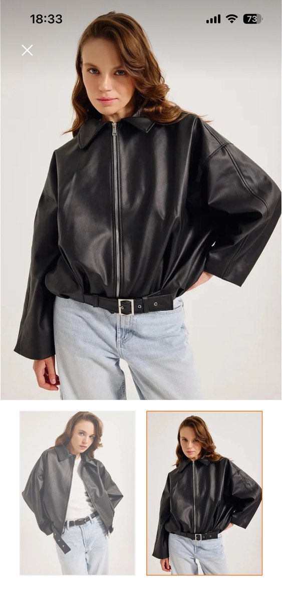 Kadın Siyah Deri Kemerli Ceket - Görsel 2