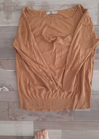 Bej Kadın Keten Salaş Boğazlı Kazak - Görsel 2