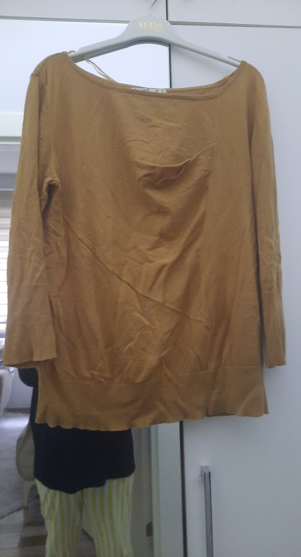 Bej Kadın Keten Salaş Boğazlı Kazak - Görsel 3