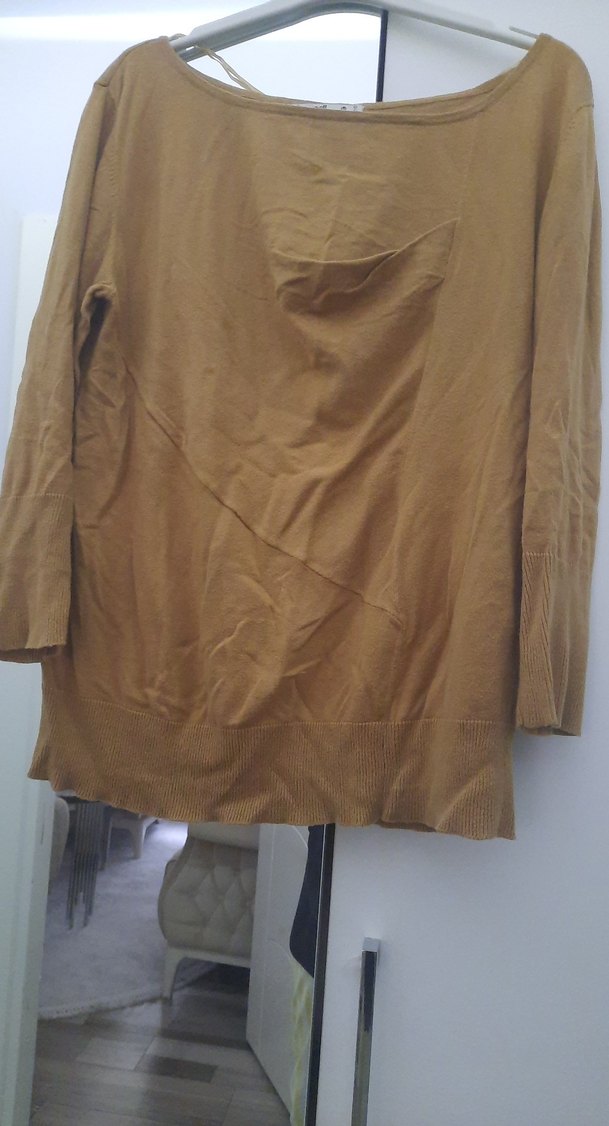 Bej Kadın Keten Salaş Boğazlı Kazak - Görsel 4