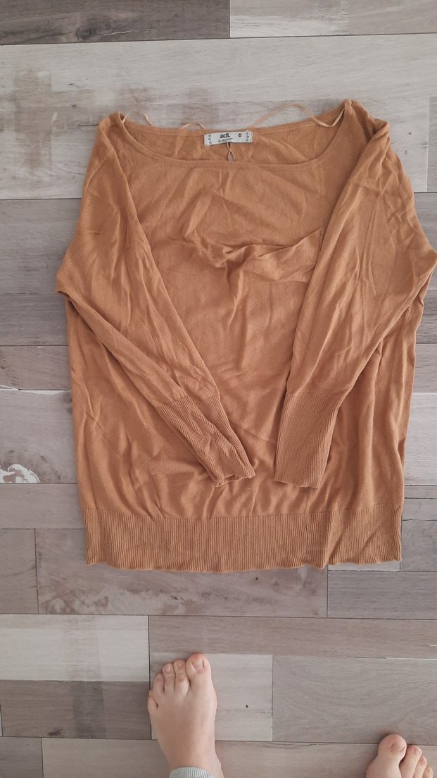 Bej Kadın Keten Salaş Boğazlı Kazak - Görsel 2