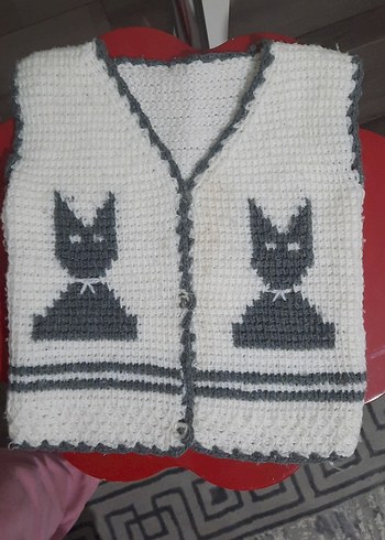 Kız Çocuk Gri Nakışlı Örgü Yelek - Görsel 2