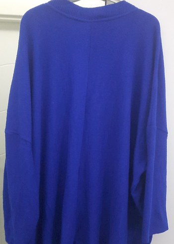 Kadın Mavi V Yaka Örgü Salaş Kazak - Görsel 7