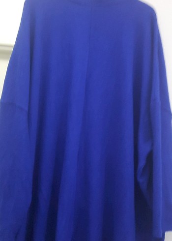 Kadın Mavi V Yaka Örgü Salaş Kazak - Görsel 6