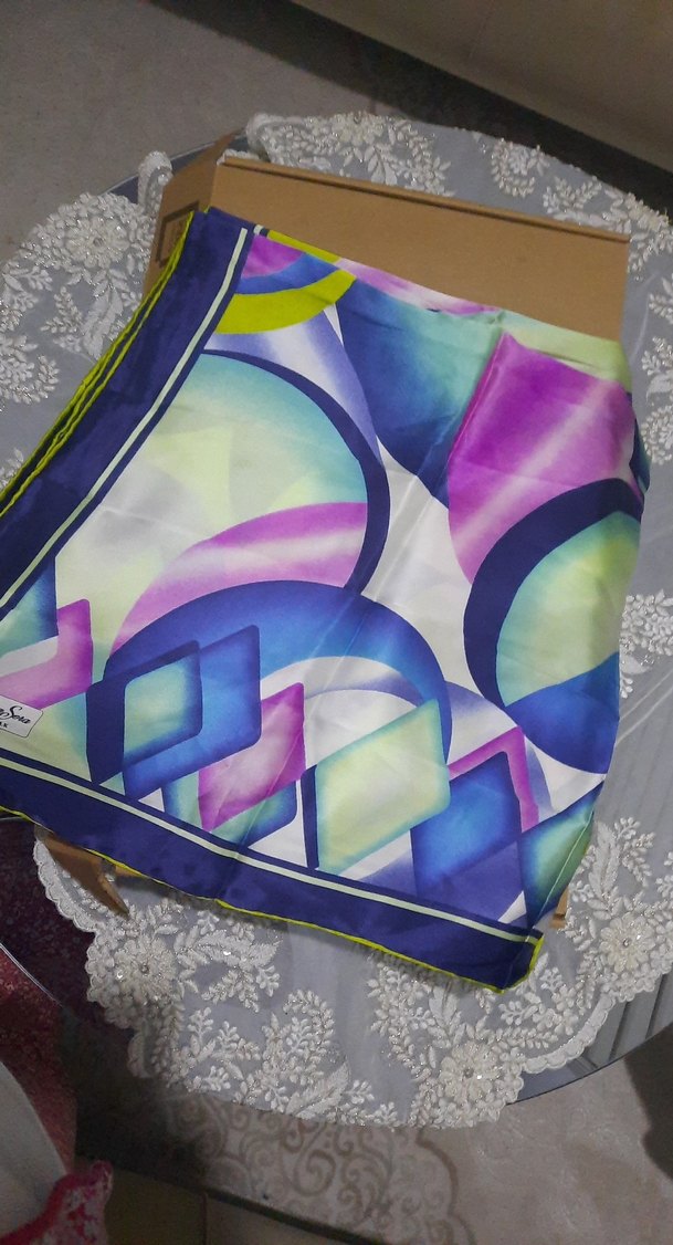 Pastel Renkli İpek Kadın Eşarp - Görsel 5