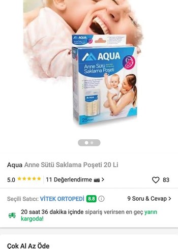 Aqua Anne Sütü Saklama Poşeti 20'li
