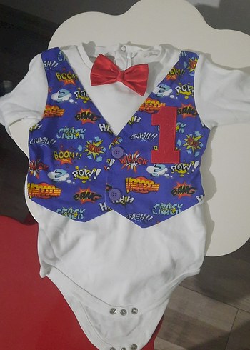 Renkli Baskılı Papyonlu Bebek Body - Görsel 2