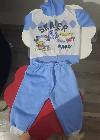 1 Yaş Beden Mavi Baskılı Erkek Bebek Sweatshirt ve Pantolon Takımı
