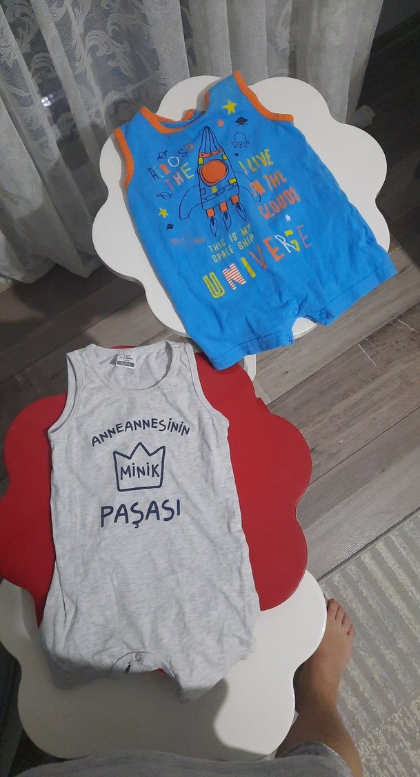 Gri Baskılı Erkek Bebek Askılı Tulum - Görsel 2