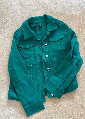 Düğmeli Yeşil Kadın Denim Ceket - Görsel 2