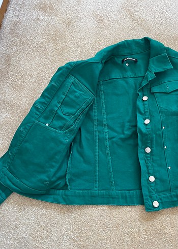 Düğmeli Yeşil Kadın Denim Ceket - Görsel 4