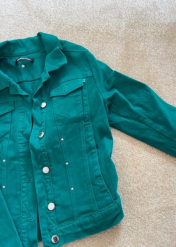 Düğmeli Yeşil Kadın Denim Ceket - Görsel 5