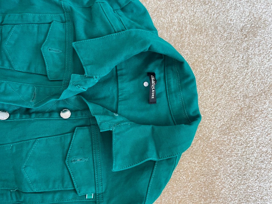 Düğmeli Yeşil Kadın Denim Ceket - Görsel 3