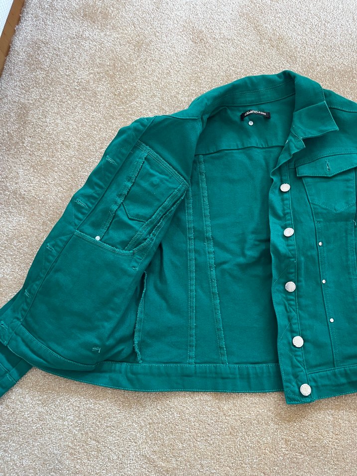 Düğmeli Yeşil Kadın Denim Ceket - Görsel 4