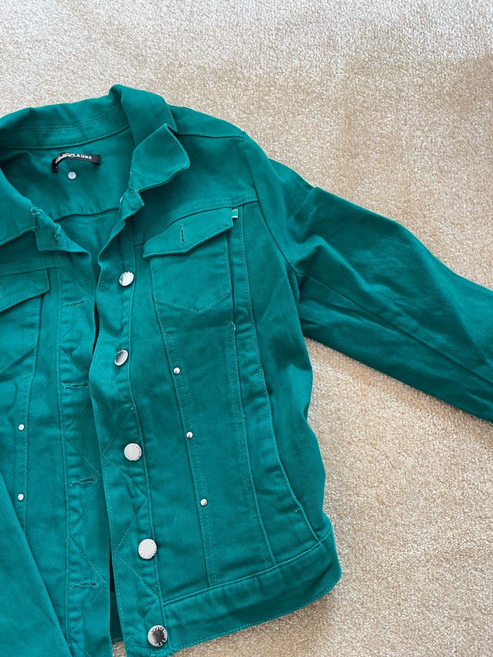 Düğmeli Yeşil Kadın Denim Ceket - Görsel 5