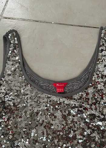 Gri Parlak Payetli Kadın Atlet - Görsel 2