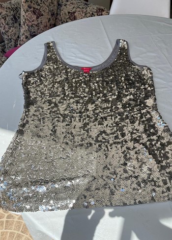 Gri Parlak Payetli Kadın Atlet - Görsel 4