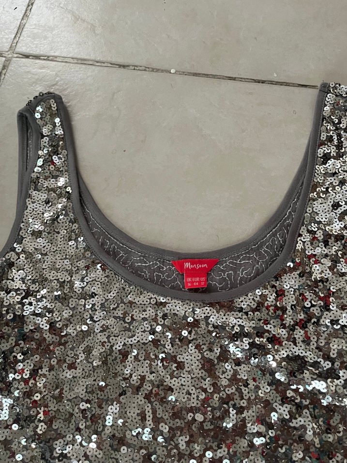 Gri Parlak Payetli Kadın Atlet - Görsel 2