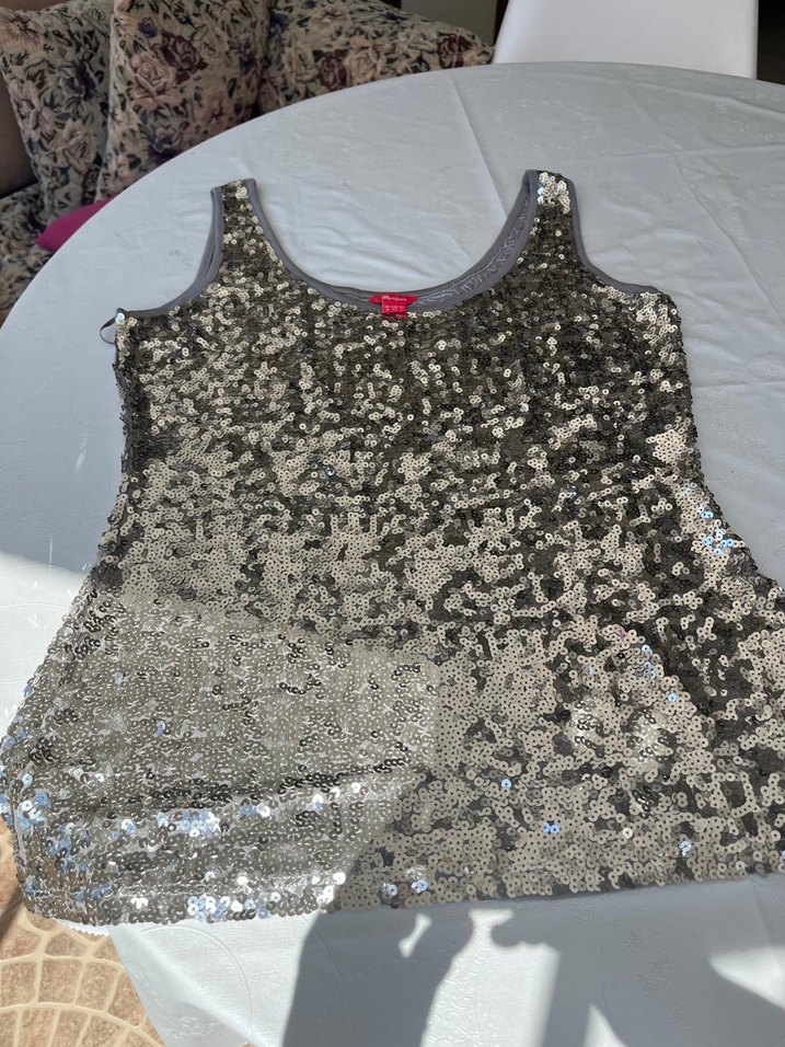 Gri Parlak Payetli Kadın Atlet - Görsel 4