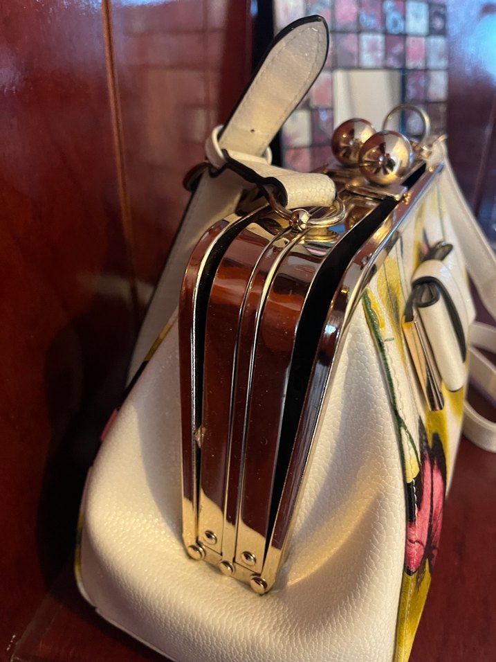 Çiçek Desenli Özel Tasarım Beyaz Kadın Çanta - Görsel 3