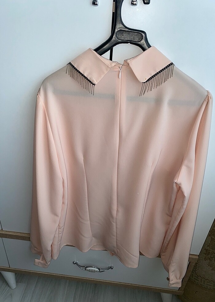 Kadın pudra rengi şık gömlek - Görsel 2