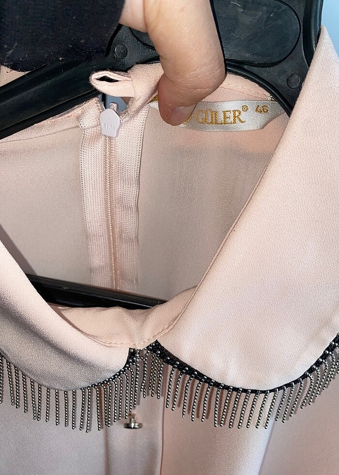 Kadın pudra rengi şık gömlek - Görsel 3